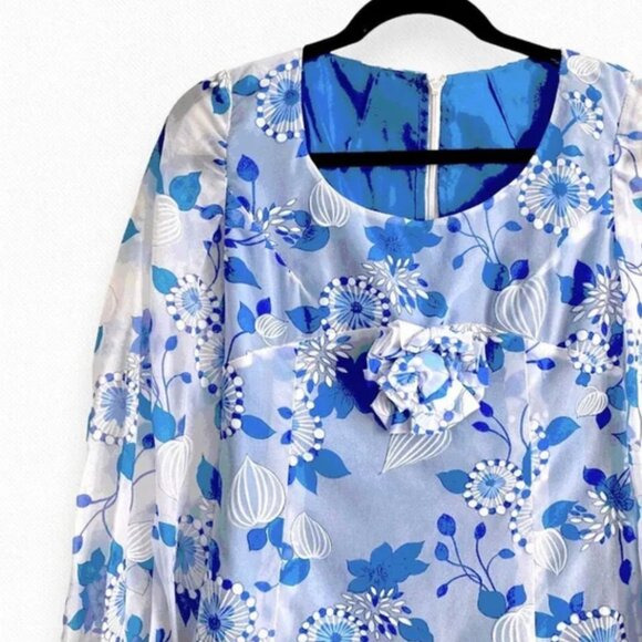 Vintage Rare Prom 70s Handmade Floral Maxi Dress Sky Baby Blue Babydoll Sheer Xs - Picture 6 of 9